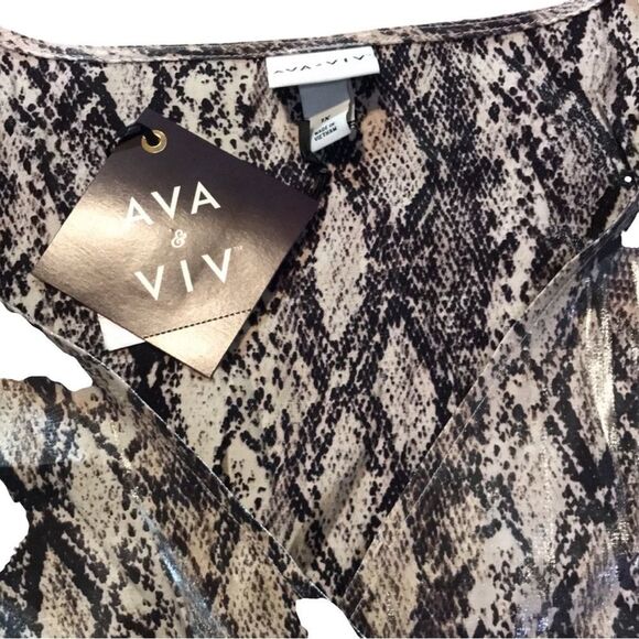 Ava & Viv Snake Print Balloon Sleeve Wrap Midi Dress 1X NWT - Picture 7 of 8